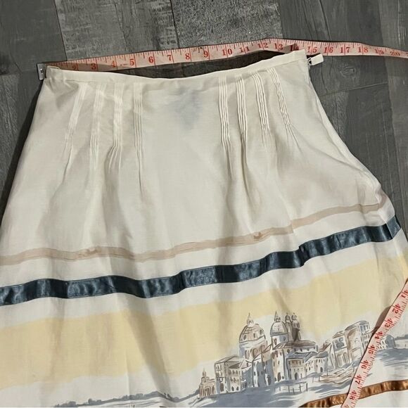 Due Per Due silk Blend Ivory Gondola Boat Print Ribbon A line Peasant Skirt 4 S - Picture 7 of 11
